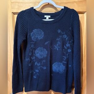 Westport Navy Sweater Floral Embroidery - Women Blue size XS